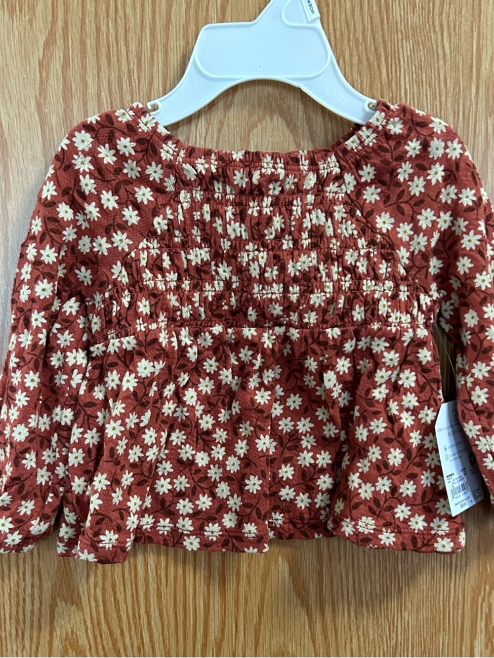 New Red w/White Flowers Smocked Babydoll Top